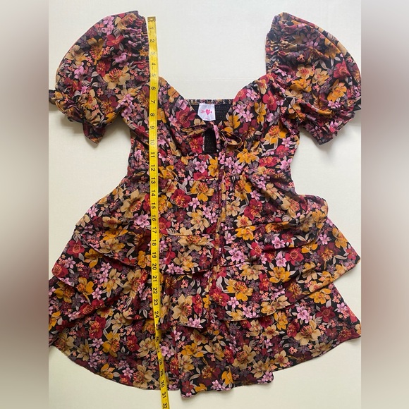 Buddy Love Tammy Floral Ruffle Mini Dress Size S Puff Sleeve Shirred Back - Picture 8 of 15